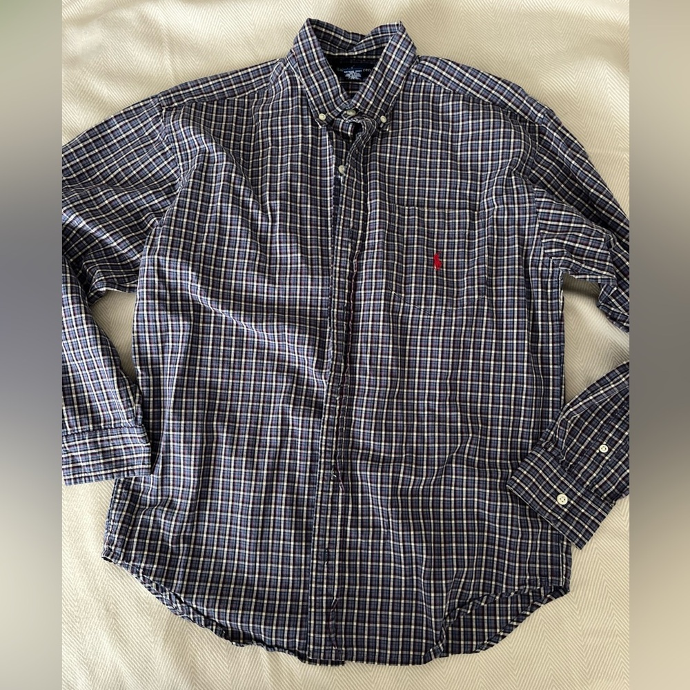 Ralph Lauren Blue Plaid Men’s Button Down Long Sleeve Shirt SZ L Vintage